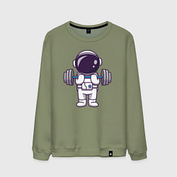 Свитшот хлопковый мужской Космонавт со штангой, цвет: авокадо