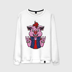Свитшот хлопковый мужской Панк свин, цвет: белый