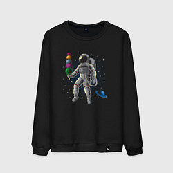 Свитшот хлопковый мужской Космонавт мороженое, цвет: черный