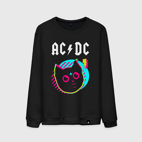 Мужской свитшот AC DC rock star cat / Черный – фото 1