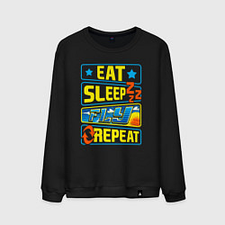 Свитшот хлопковый мужской Eat sleep fly, цвет: черный