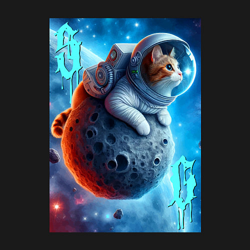 Мужской свитшот Space cat - ai art / Черный – фото 3