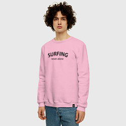 Свитшот хлопковый мужской Surfing never alone, цвет: светло-розовый — фото 2