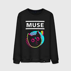 Свитшот хлопковый мужской Muse rock star cat, цвет: черный