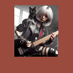 Свитшот хлопковый мужской Девчонка рок гитарист с чёрным котом, цвет: кирпичный — фото 2