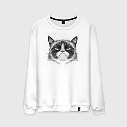 Свитшот хлопковый мужской Grumpy cat мем, цвет: белый