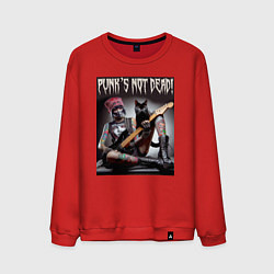 Свитшот хлопковый мужской Punk girl with a black cat and a guitar, цвет: красный