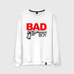 Свитшот хлопковый мужской Bad boy with gun, цвет: белый