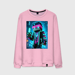 Свитшот хлопковый мужской Minecraft - neon character ai art, цвет: светло-розовый