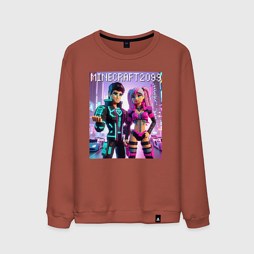Мужской свитшот Barbie and Ken Voxel ai art Minecraft 2099 / Кирпичный – фото 1
