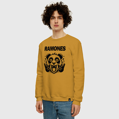 Мужской свитшот Ramones - rock panda / Горчичный – фото 3
