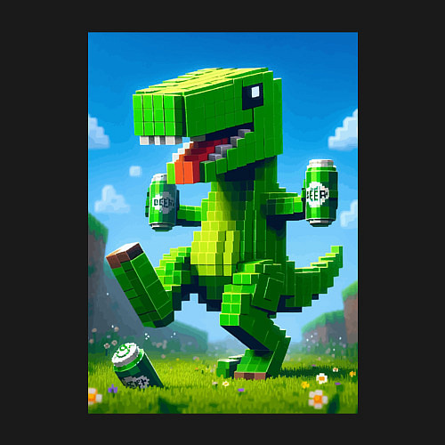 Мужской свитшот Пивозаврик с банками пивасика - кубический Майнкра / Черный – фото 3