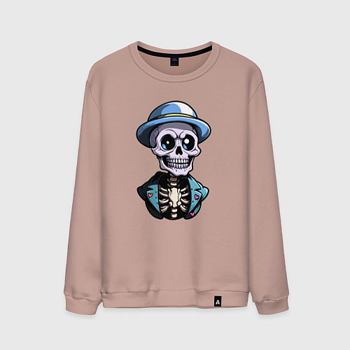 Мужской свитшот Скелет в синей шляпе / Пыльно-розовый – фото 1