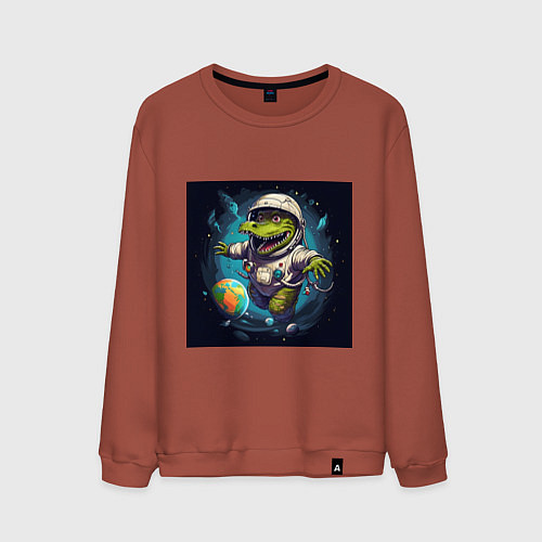 Мужской свитшот Крокодил в космосе / Кирпичный – фото 1