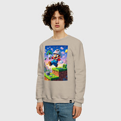 Свитшот хлопковый мужской Марио и Майнкрафт - коллаба, цвет: миндальный — фото 2