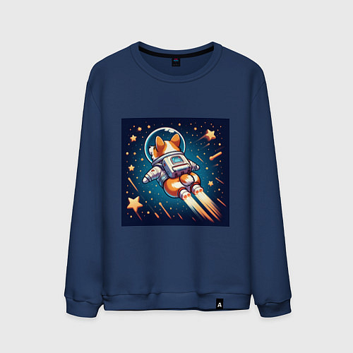 Мужской свитшот Реактивный корги в космосе / Тёмно-синий – фото 1