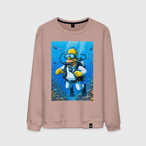 Мужской свитшот Homer diving - ai art / Пыльно-розовый – фото 1