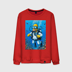 Свитшот хлопковый мужской Homer diving - ai art, цвет: красный