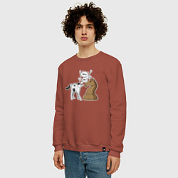 Свитшот хлопковый мужской Кошка Хома и шахматный конь, цвет: кирпичный — фото 2