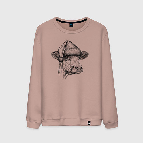 Мужской свитшот Новогодняя Буренка / Пыльно-розовый – фото 1