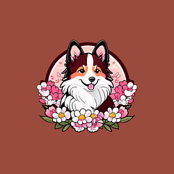 Свитшот хлопковый мужской Колли среди цветов сакуры, цвет: кирпичный — фото 2