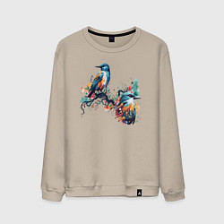 Свитшот хлопковый мужской Птицы на ветке дерева, цвет: миндальный