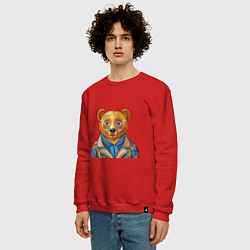 Свитшот хлопковый мужской Медведь в стиле Ван Гога, цвет: красный — фото 2