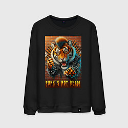 Свитшот хлопковый мужской Punks not dead - motto tiger, цвет: черный