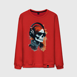 Свитшот хлопковый мужской Grunge redhead girl skull, цвет: красный