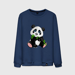 Свитшот хлопковый мужской Панда кушает тростник, цвет: тёмно-синий