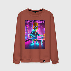 Свитшот хлопковый мужской Neon Bart - with skateboard ai art fantasy, цвет: кирпичный