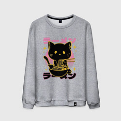 Свитшот хлопковый мужской Котик с лапшой, цвет: меланж