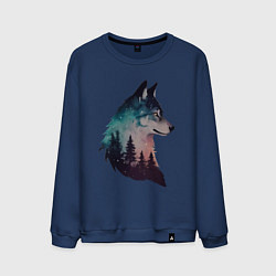 Свитшот хлопковый мужской Волк силуэт, цвет: тёмно-синий