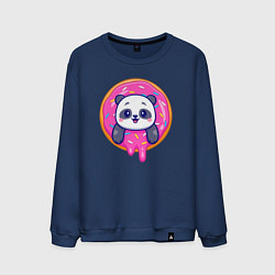 Свитшот хлопковый мужской Панда в пончике, цвет: тёмно-синий