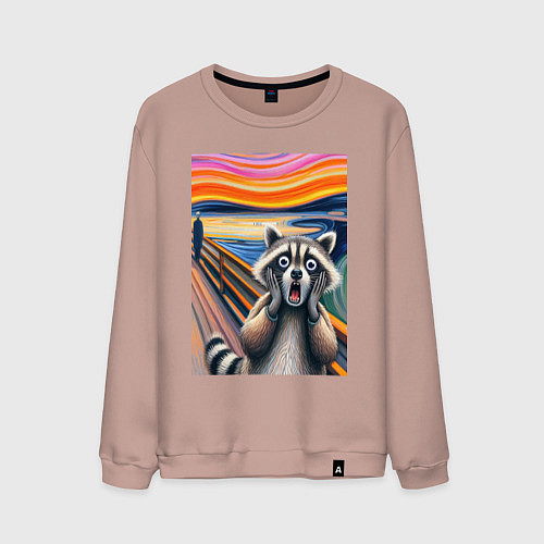 Мужской свитшот Енот кричит - мем нейросеть / Пыльно-розовый – фото 1