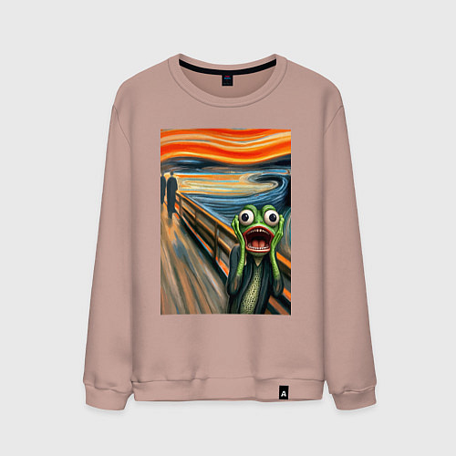 Мужской свитшот Лягушка кричит - мем нейросеть / Пыльно-розовый – фото 1