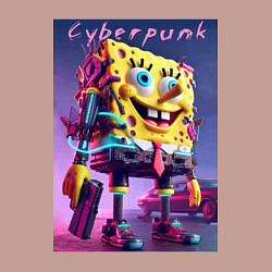 Свитшот хлопковый мужской Sponge Bob with a pistol - cyberpunk ai art, цвет: пыльно-розовый — фото 2
