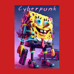 Свитшот хлопковый мужской Sponge Bob with a pistol - cyberpunk ai art, цвет: красный — фото 2