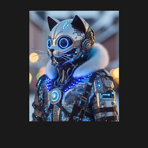 Мужской свитшот Cyber cat - ai art fantasy / Черный – фото 3