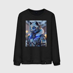 Свитшот хлопковый мужской Cyber cat - ai art fantasy, цвет: черный