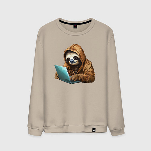 Мужской свитшот Ленивец за ноутбуком / Миндальный – фото 1