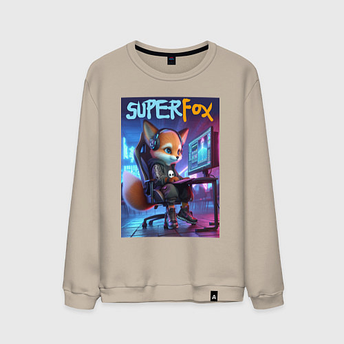 Мужской свитшот Super fox gamer - ai art fantasy / Миндальный – фото 1