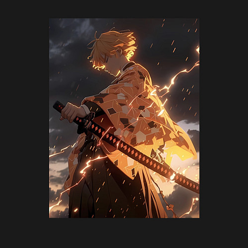 Мужской свитшот Клинок, рассекающий демонов Дзэнъицу Агацума молни / Черный – фото 3