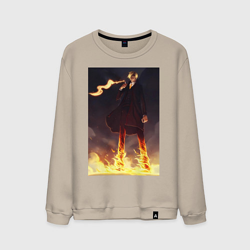 Мужской свитшот Ван-Пис Санджи огненная нога / Миндальный – фото 1