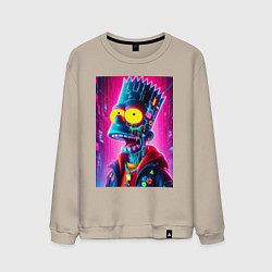 Свитшот хлопковый мужской Cyber Bart Simpson - neon glow ai art, цвет: миндальный