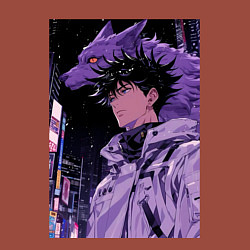 Свитшот хлопковый мужской Магическая битва Мэгуми Фусигуро волк, цвет: кирпичный — фото 2