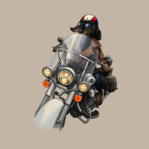 Мужской свитшот Такса-байкер на мотоцикле / Миндальный – фото 3