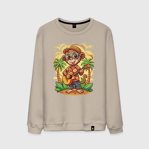 Мужской свитшот Обезьянка с гитарой летний вайб / Миндальный – фото 1