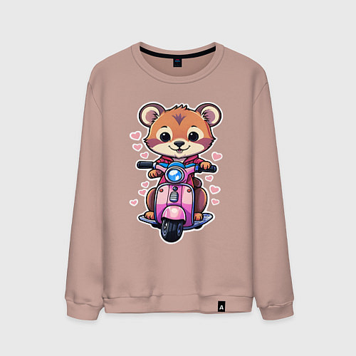 Мужской свитшот Медведик на мопеде катается / Пыльно-розовый – фото 1