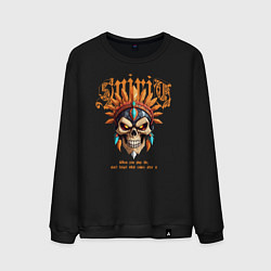 Свитшот хлопковый мужской Тату черепа индейца, цвет: черный